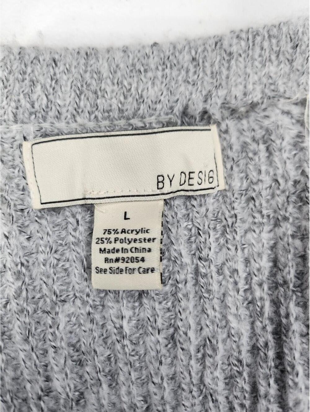By Design Women's Gray Knit Embroidered Open Front Cardigan Sweater Floral L - Picture 8 of 12